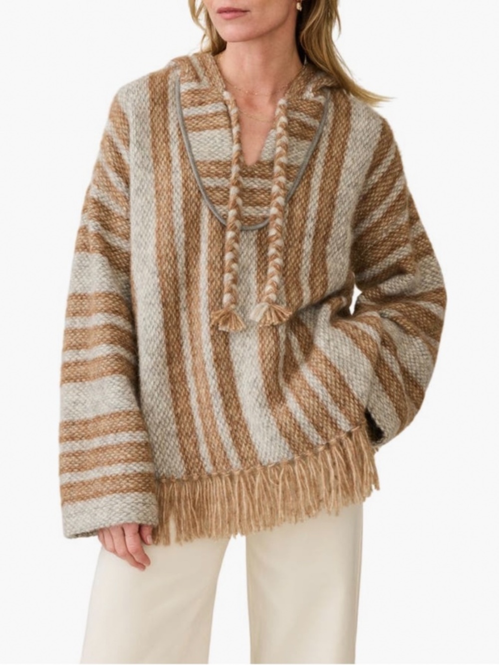 Faherty Snowfields Oversized Hoodie Poncho Alpaca Cashmere Blend Pebble Grey SZS